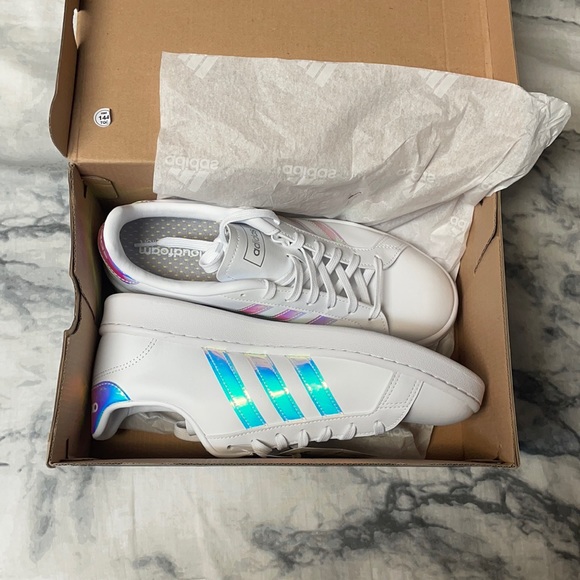 adidas Shoes - Adidas white holographic tennis shoes size 10